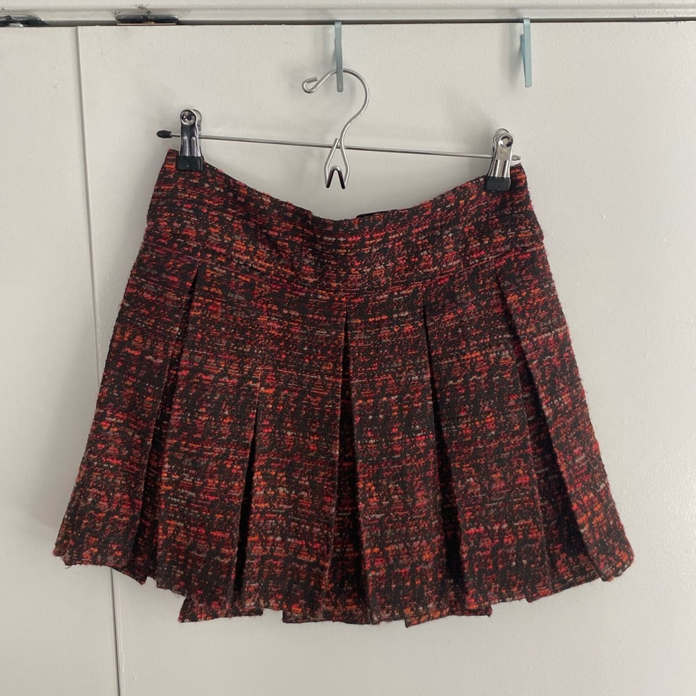 Alice + Olivia Red Tweed Pleated Mini Skirt